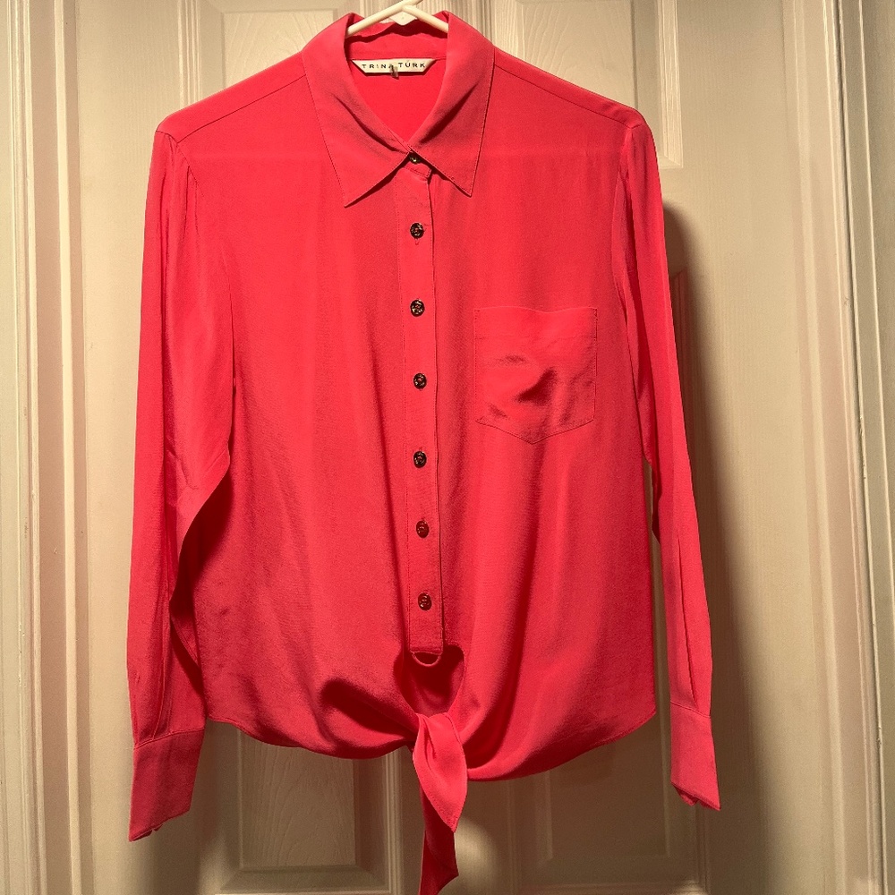 Trina Turk Long sleeve Button up Silk Hot Pink